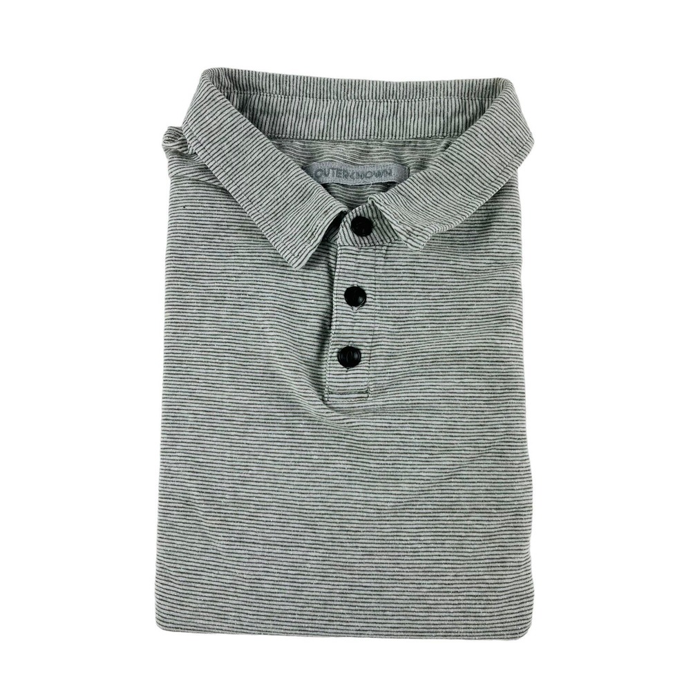 Outerknown Stone Gray w/ Green Stripe‎ Short Sleeve Polo Shirt Mens Size XL